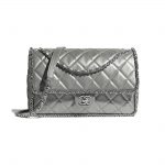 Chanel Silver Metallic Calfskin Large Flap Bag