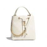 Chanel White Grained Calfskin Drawstring Bag