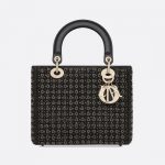 Dior Black Goatskin Velvet with Bead Embroidery Medium Lady Dior Bag