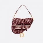 Dior Burgundy Oblique Embroidered Velvet Saddle Bag