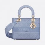 Dior Denim Blue Embroidered Medium Lady D-Lite Bag
