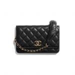 Chanel Black Lambskin with Gold Tone Metal Wallet on Chain
