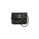 Chanel Black Lambskin:Zirconium Mini Clutch with Chain