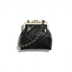 Chanel Black Shiny Aged Lambskin Clutch with Chain