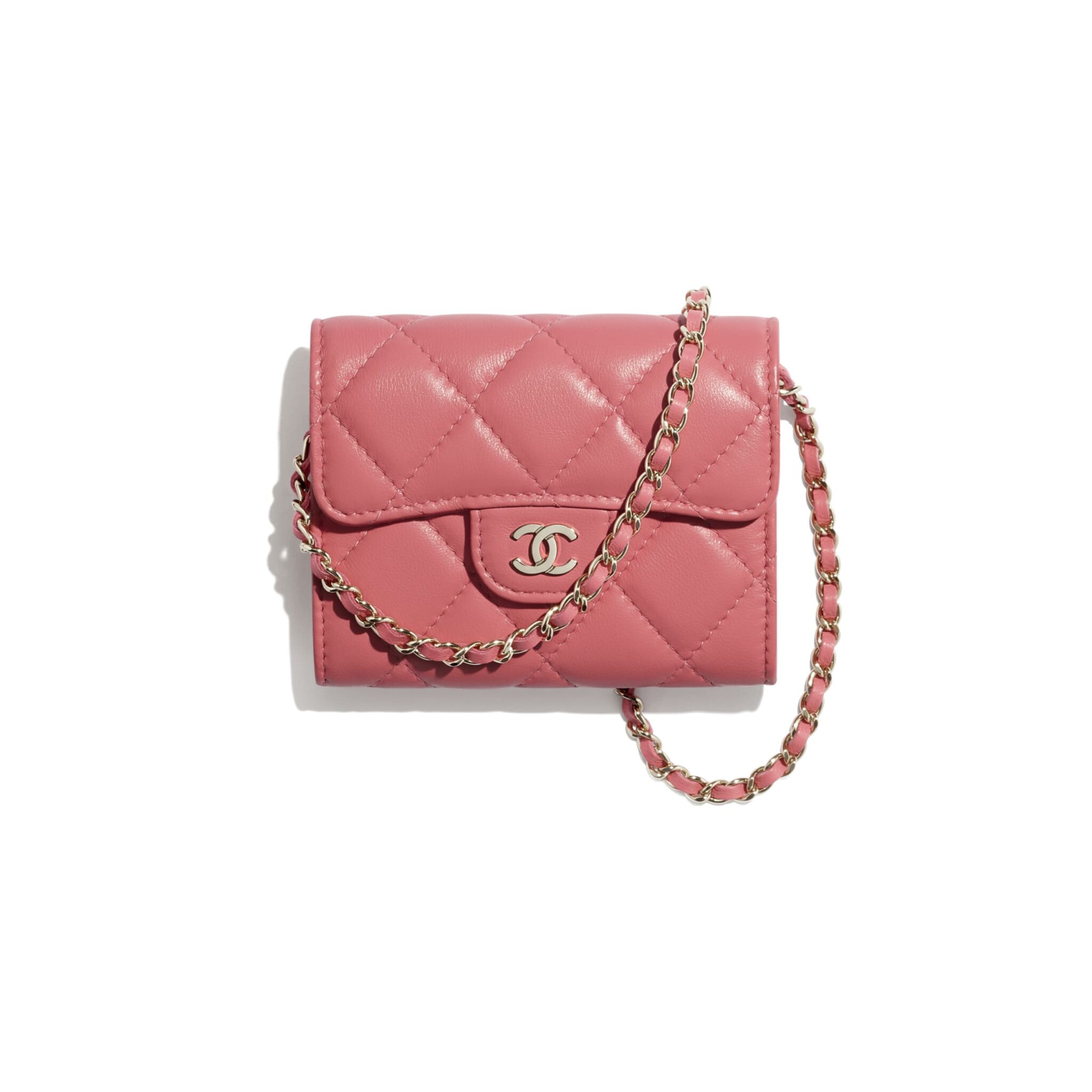 CHANEL Sequin Chanel 19 Round Clutch With Chain Coral | FASHIONPHILE