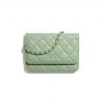 Chanel Green Lambskin Mini Wallet on Chain