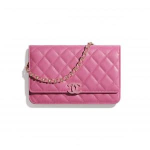 Chanel Pink Shiny Grained Calfskin Wallet on Chain