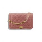 Chanel Pink Velvet Boy Chanel Wallet on Chain