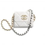Chanel White Lambskin Chanel 19 Flap Coin Purse with Chain