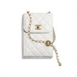 Chanel White Pearl Crush Phone Holder with Chain