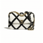 Chanel White/Black Calfskin/Crochet Chanel 19 Flap Bag