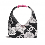 Chanel White/Black/Pink Cotton Canvas Small Hobo Bag