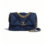 Chanel Navy Blue Cotton Canvas/Calfskin Chanel 19 Flap Bag