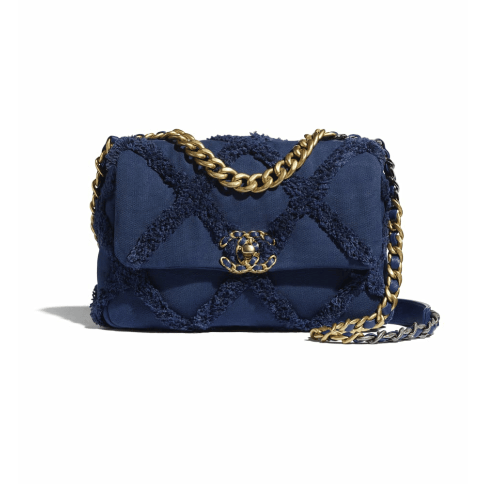 Chanel 2021 Cruise Navy Terry Square Cloth Flap Bags · INTO