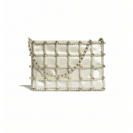 Chanel White Satin/Glass Pearls/Strass Clutch Bag