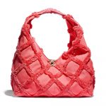 Chanel Coral Cotton Canvas Large Hobo Bag