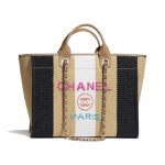 Chanel Beige/Black/Ivory Viscose/Cotton/Calfskin Deauville Large Shopping Bag