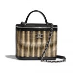 Chanel Beige/Black Rattan/Calfskin Vanity Case Bag