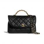 Chanel Black Lambskin/Shiny Crumpled Calfskin Large Flap Bag with Top Handle