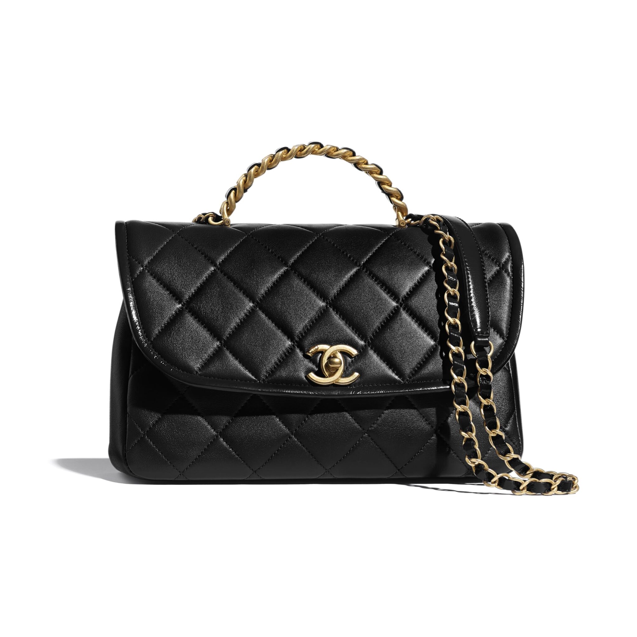 Chanel Mini Flap Bag with Top Handle Black Crumpled Lambskin Aged