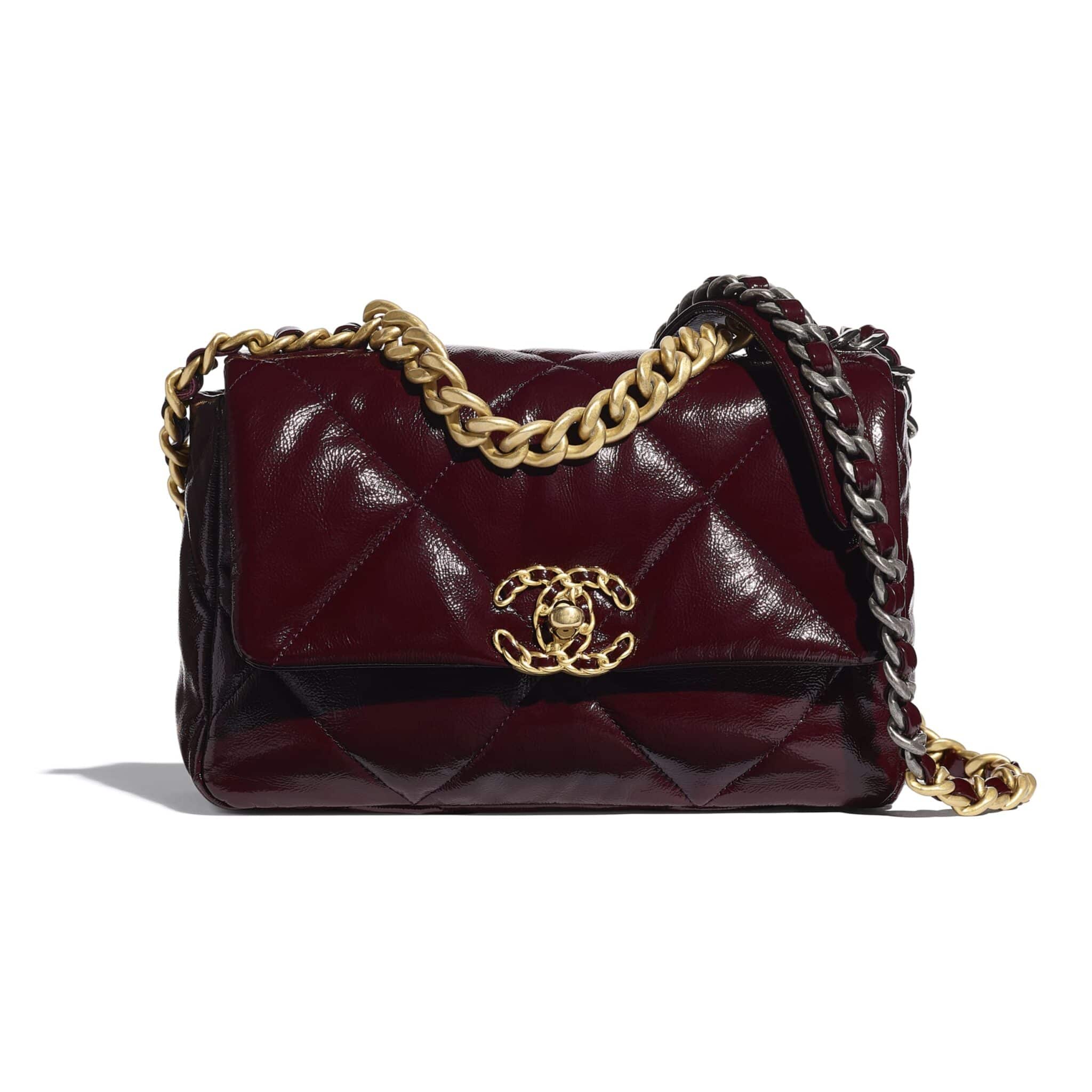 Chanel Burgundy Shiny Crumpled Calfskin Chanel 19 Flap Bag