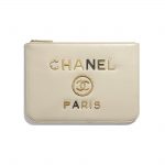 Chanel Ecru Shiny Calfskin Deauville Pouch