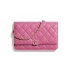 Chanel Pink Shiny Grained Calfskin Wallet on Chain