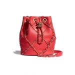 Chanel Red Drawstring Bag with Entwined Chain