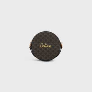 Celine Black/Tan Triomphe Canvas Round Purse on Strap Bag
