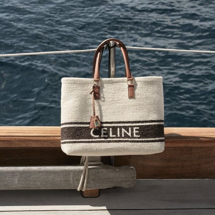 Celine Horizontal Cabas Bag In Textile With Logo Print in Natural