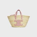 Celine Vintage Pink Raffia/Calfskin Teen Triomphe Classic Panier Bag