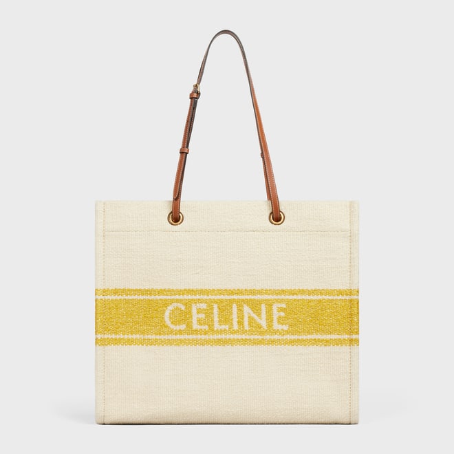 Celine Horizontal Cabas Bag In Textile With Logo Print in Natural