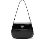 Prada Black Brushed Leather Cleo Flap Shoulder Bag