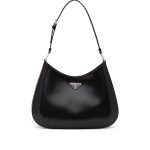 Prada Black Brushed Leather Cleo Large Shoulder Bag