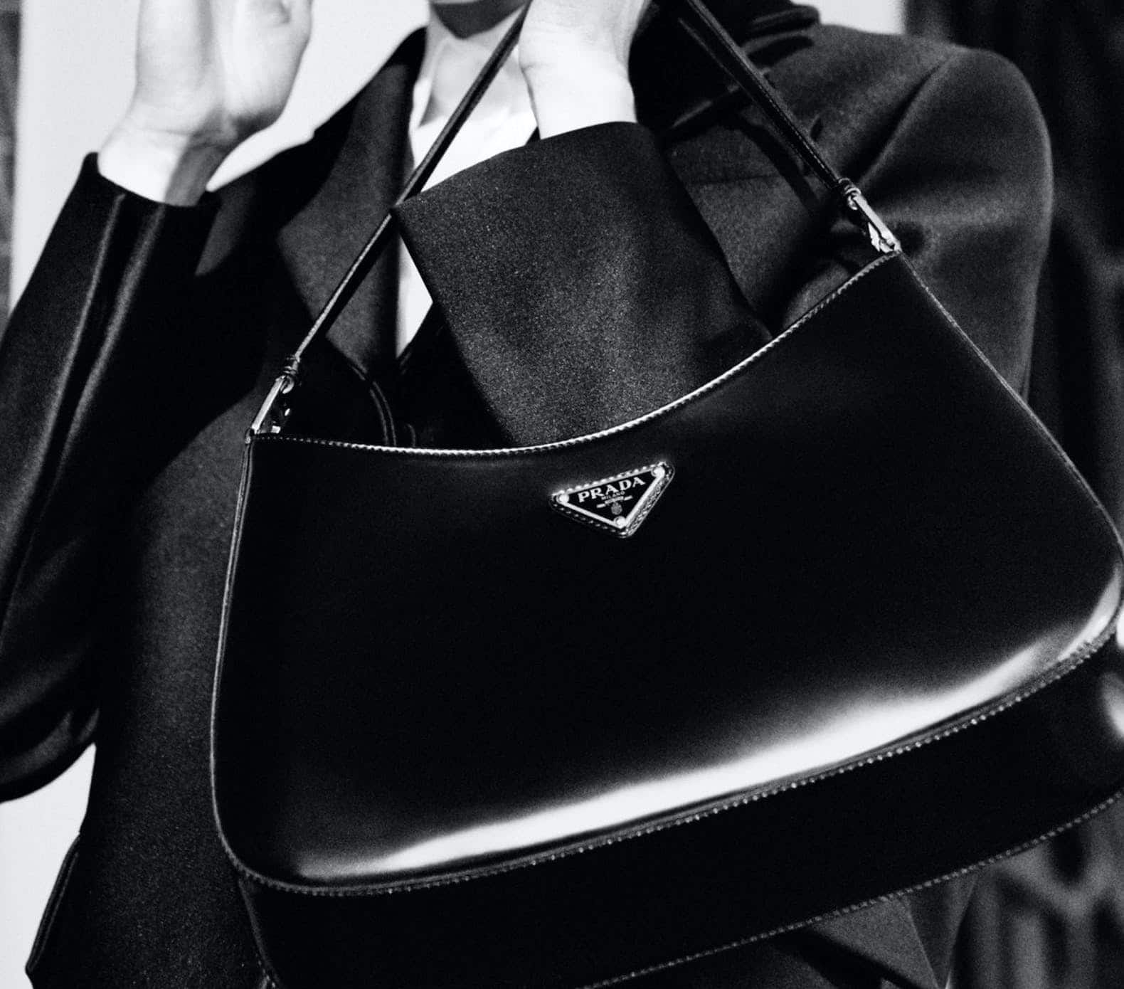 Prada Cleo Brushed Leather Shoulder Bag Black, Black, One Size