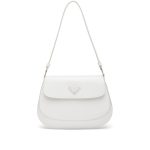 Prada White Brushed Leather Cleo Flap Shoulder Bag