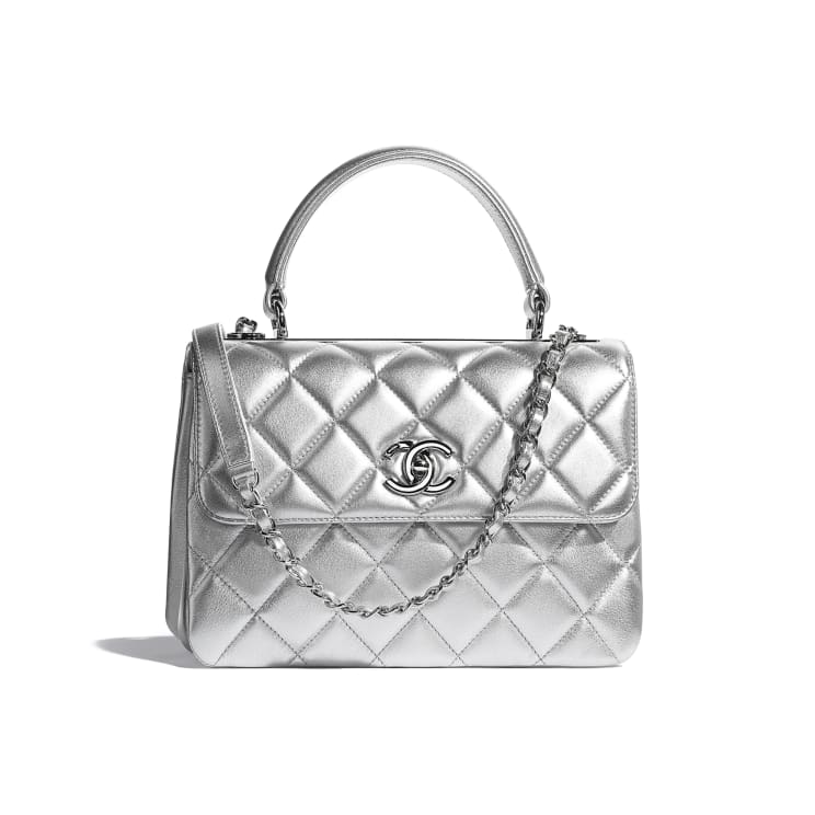 CHANEL Grey Quilted Lambskin Leather Small Trendy CC Top Handle Flap Bag