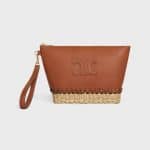 Celine Triomphe Lamb and Wicker Pouch Tan