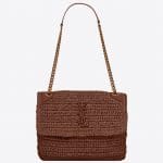 Niki Medium in Raffia and Leather Dark Chocolate