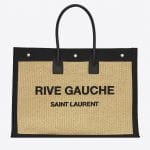 Rive Gauche Tote Bag in Embroidered Raffia and Leather Beige