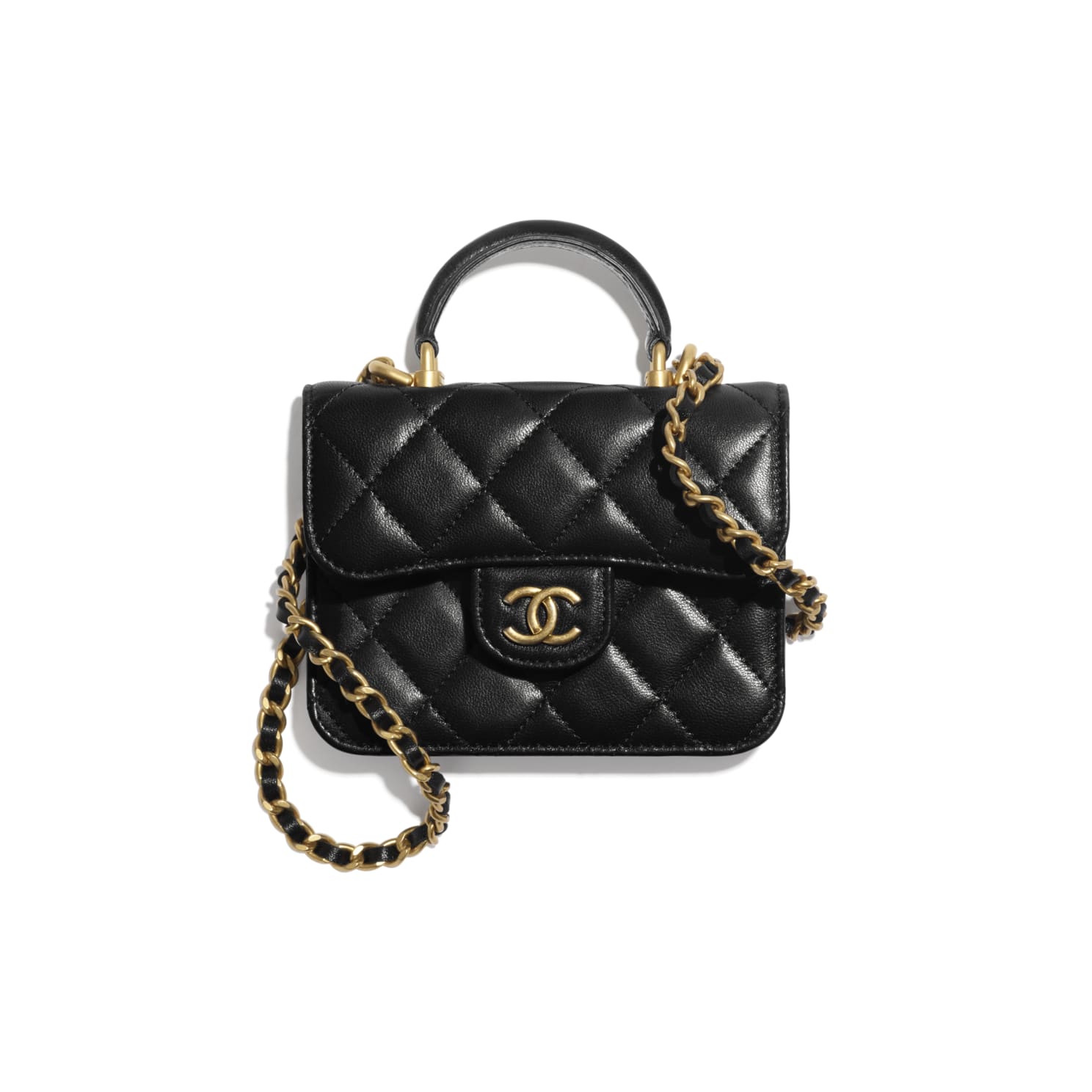 Chanel Black Top Handle Flap Coin Purse with Chain