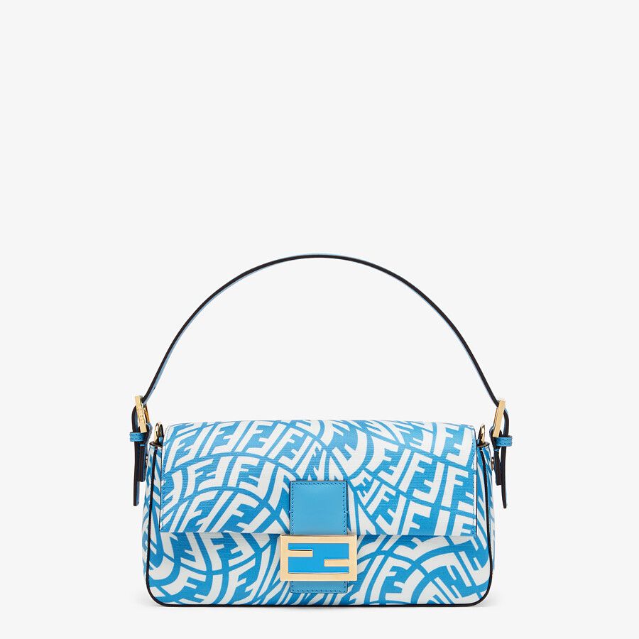 NEW FENDI FF VERTIGO LOGO PRINT CYBER BLUE CLUTCH FLAT POUCH