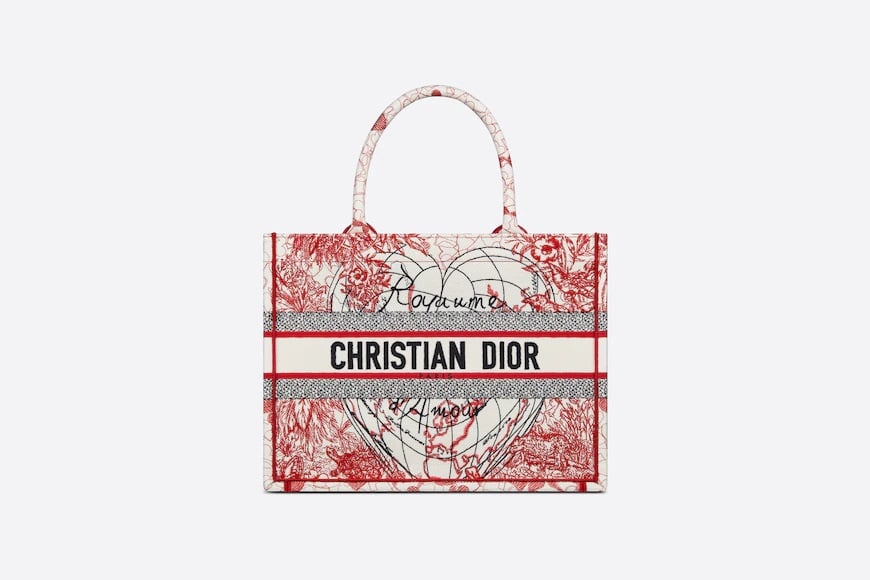 Dior Red and White D-Royaume Small Book Tote
