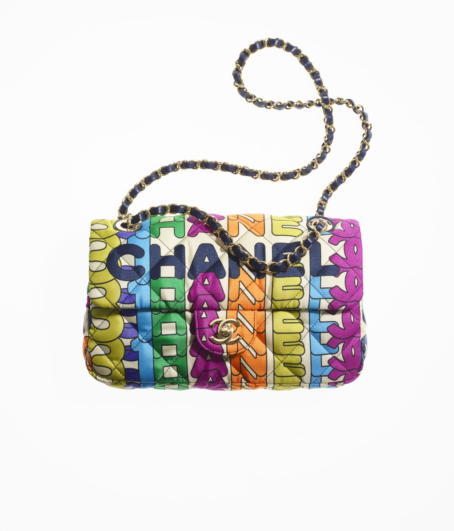 CHANEL Calfskin Quilted Medium Rainbow Double Flap Multicolor