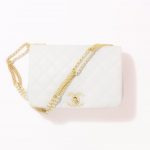 Chanel Large Flap Bag with Gold Metal Chain White