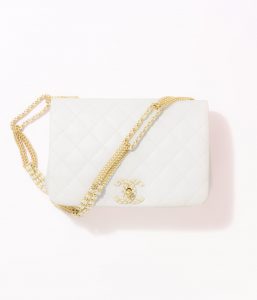 Chanel Large Flap Bag with Gold Metal Chain White