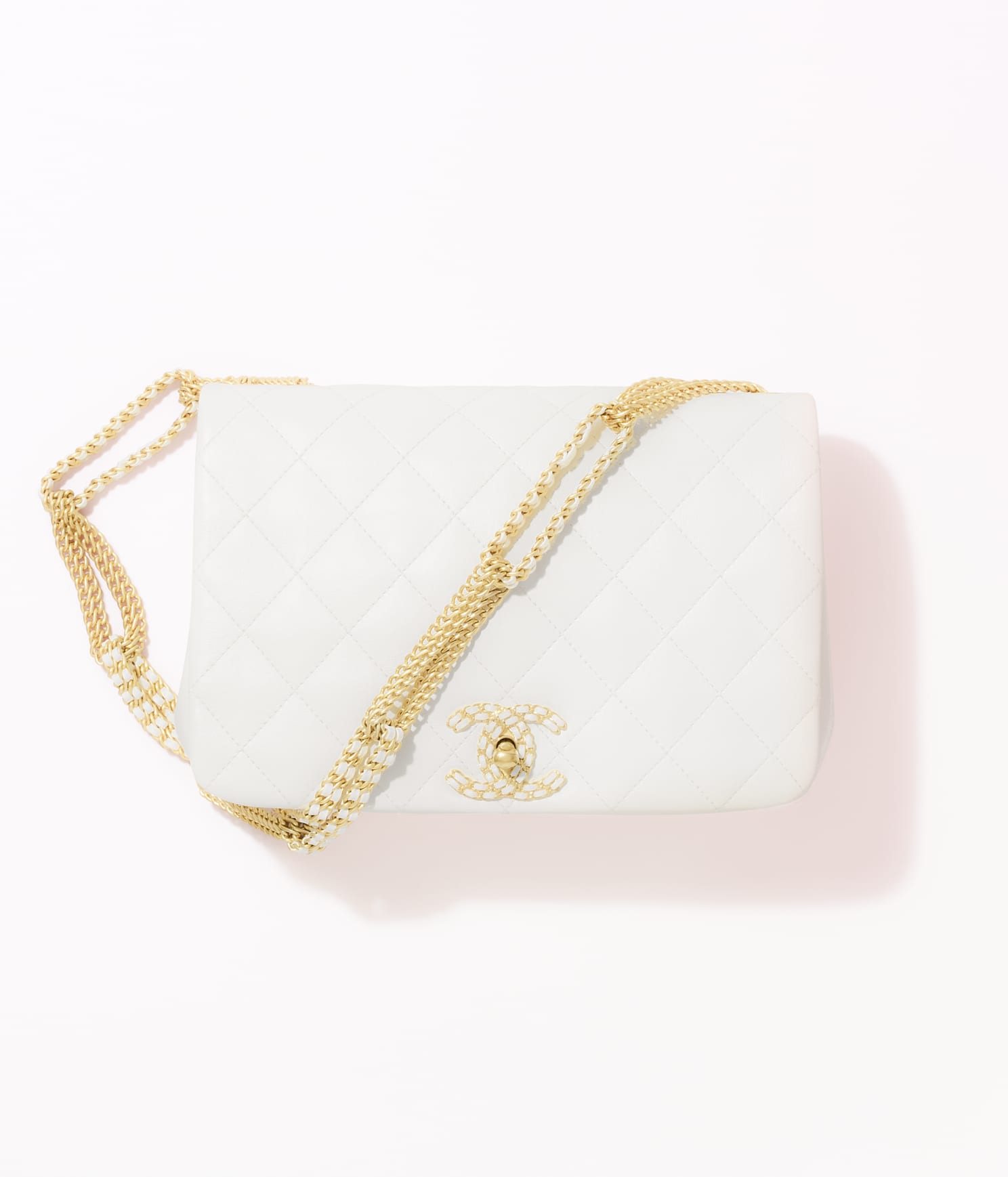 Chanel Large Flap Bag with Gold Metal Chain White