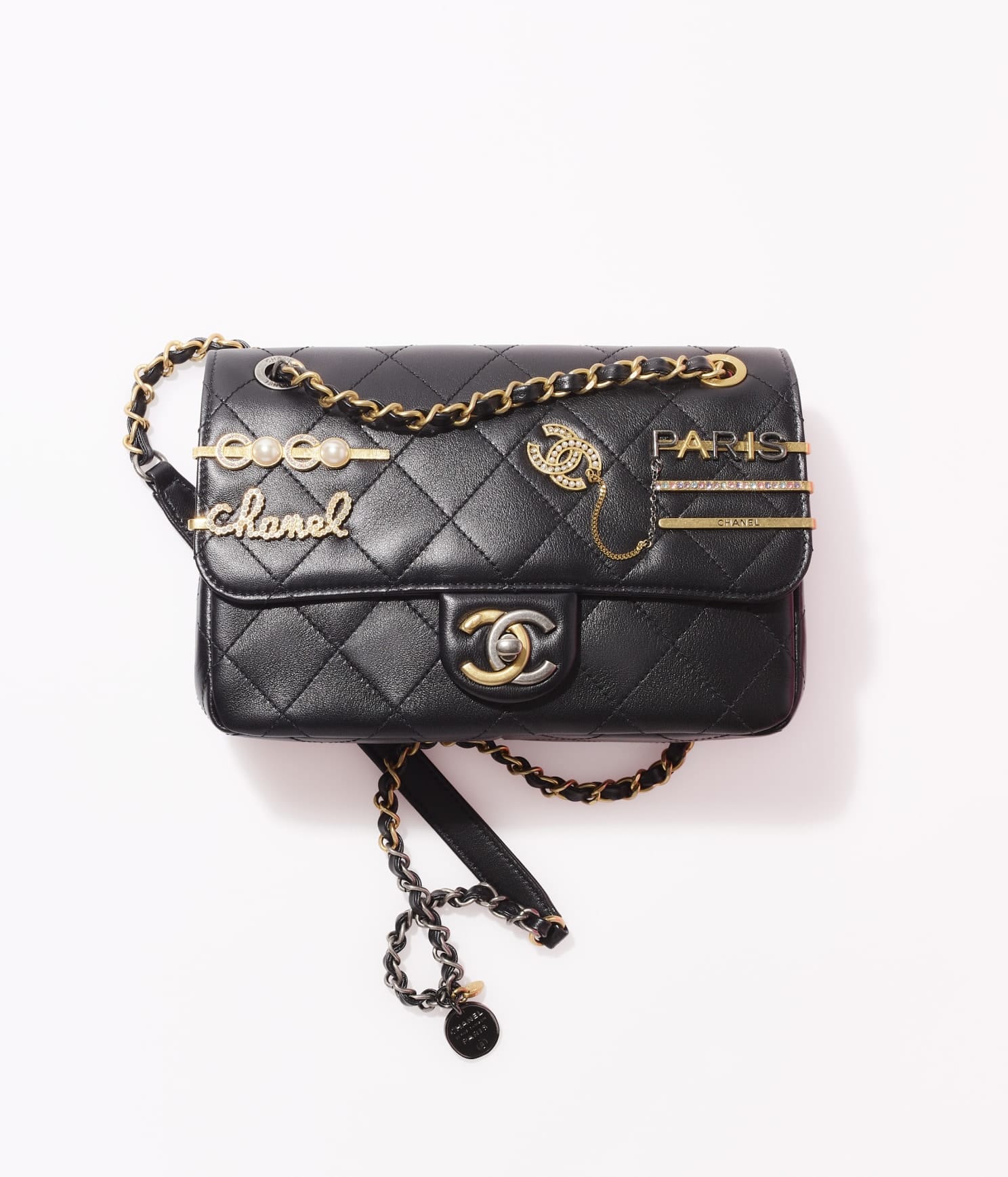 Chanel Small Flap Bag Embellished Glass Pearls Black
