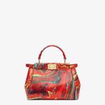 Fendi Red Marbled Nappa Leather Peekaboo Iconic Mini Bag