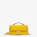 Fendi yellow nappa leather Midi Baguette Chain Bag